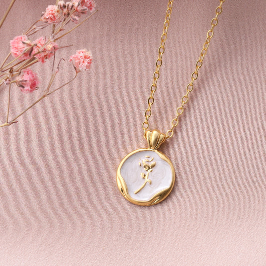 CJN011 Rose flower enamel necklace