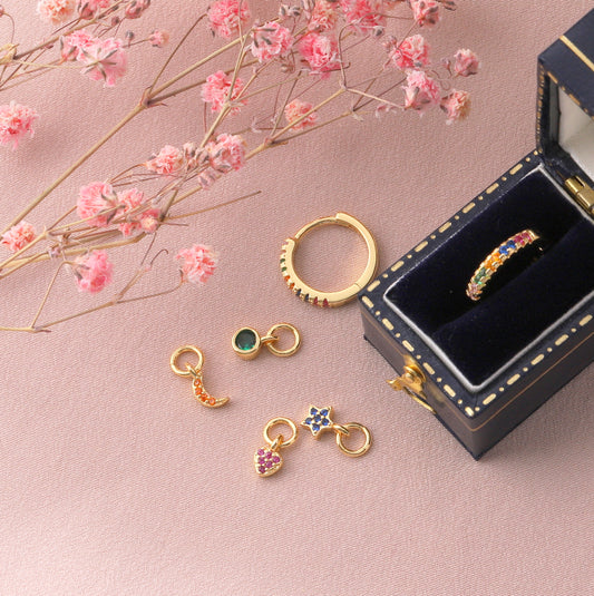 CJE047 Multi charm dangle earring hoops