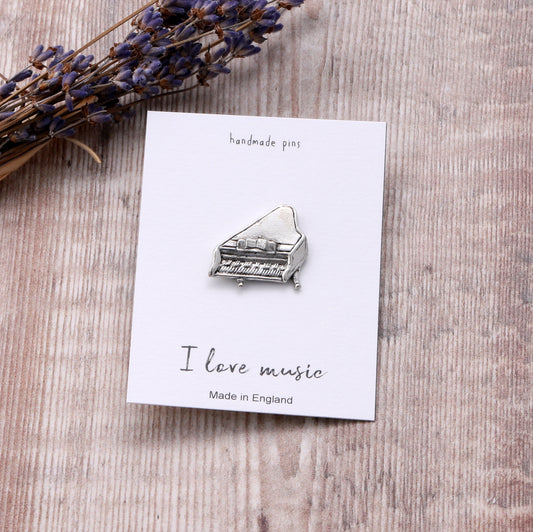Handmade pewter pin PIANO
