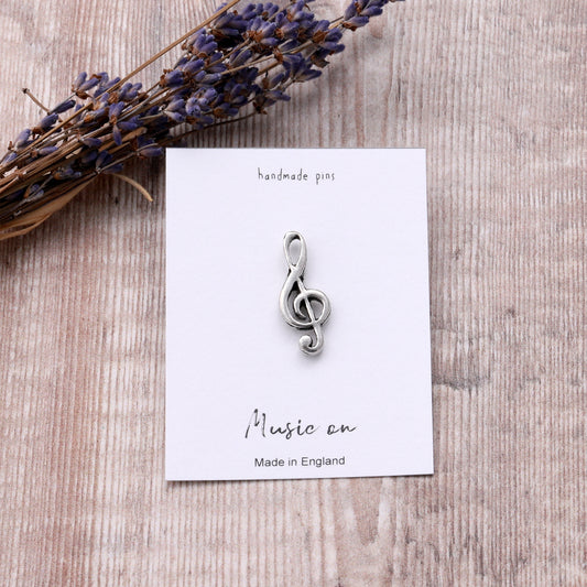 Handmade pewter pin Music note