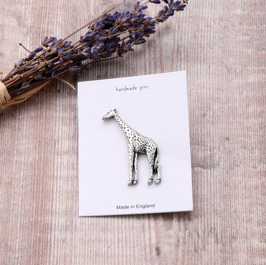 Handmade pewter pin GIRAFFE