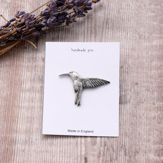Handmade pewter pin Hummingbird