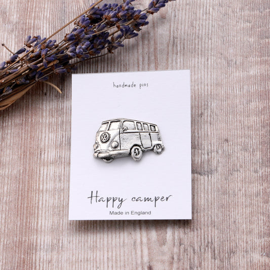 Handmade pewter pin Camper Van