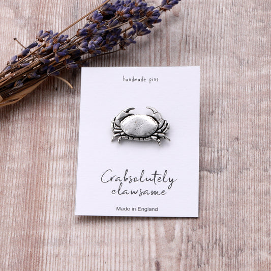 Handmade pewter pin Crab