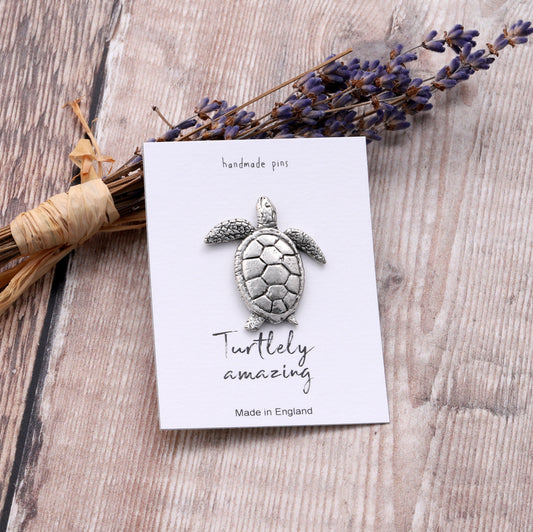 Handmade pewter pin Turtle