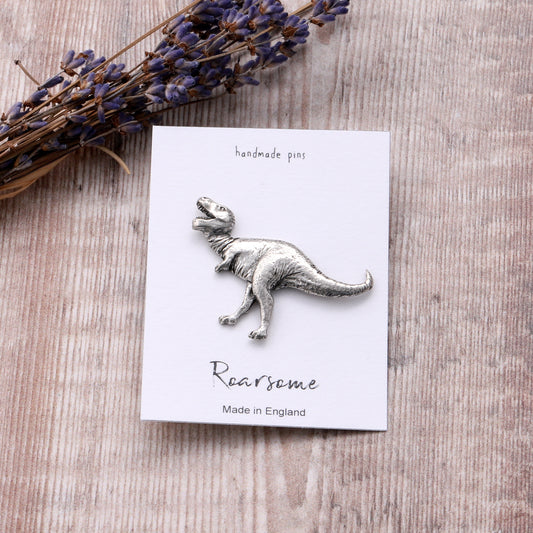 Handmade pewter pin Dinosaur