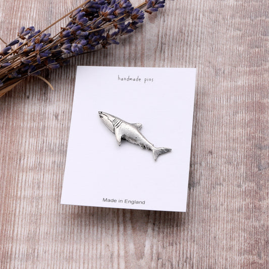 Handmade pewter pin Shark