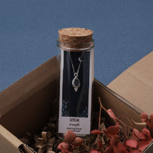NT-GEM -S4 /Silver Crystal Raw Gemstone Necklace