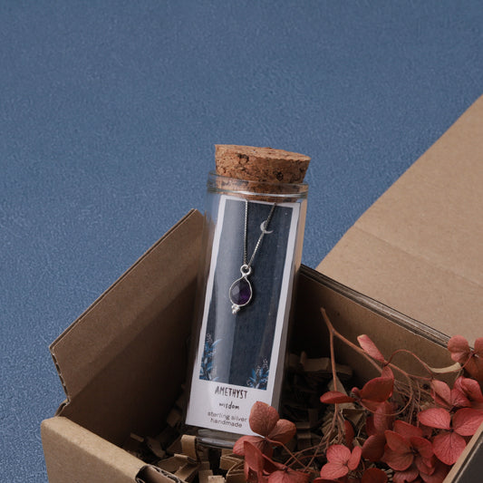 NT-GEM -S2 /Silver Amethyst Raw Gemstone Necklace