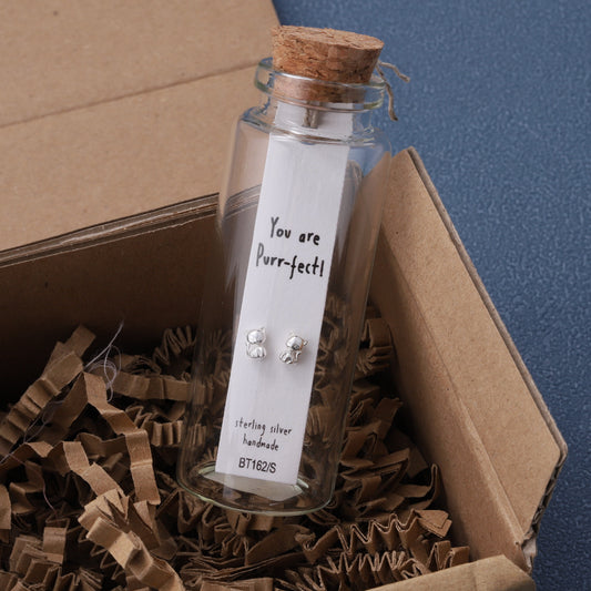 BT162 Message Bottle 'You are Purr-fect!" Kitty cat earrings