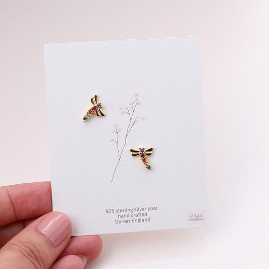 ME234 Colourful gem dragonfly earrings-gold
