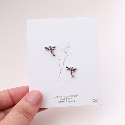 ME233 Colourful gem dragonfly earrings-silver