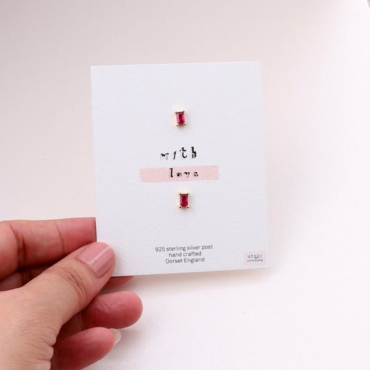 ME244   Single gem earrings- deep pink