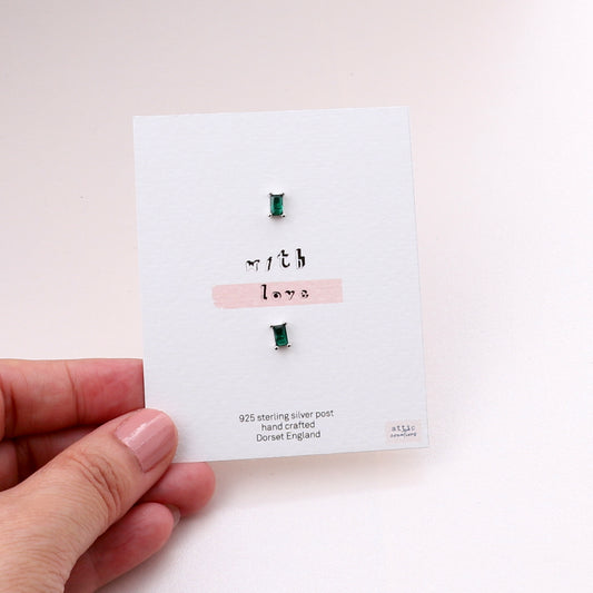 ME245   Single gem earrings- silver green