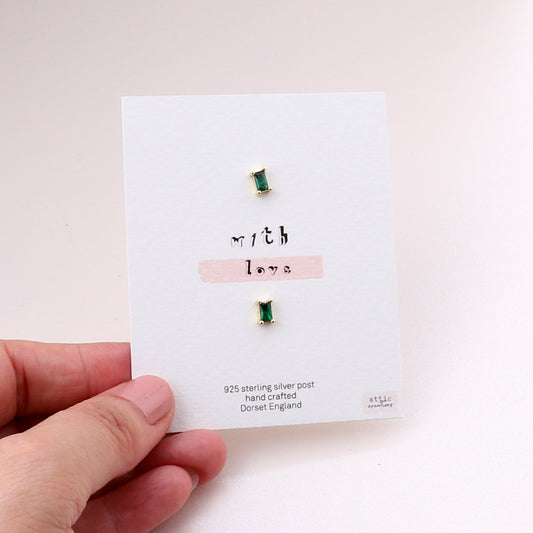 ME246  Single gem earrings- gold green