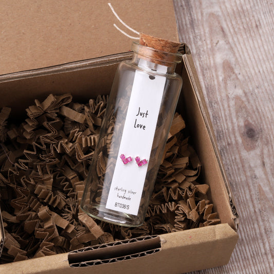 BT038 Message Bottle Earrings 'Just Love'