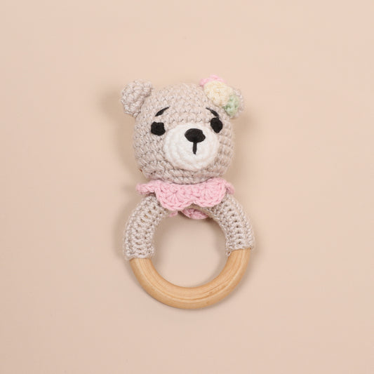 Hand Crochet Pink Teddy Rattle