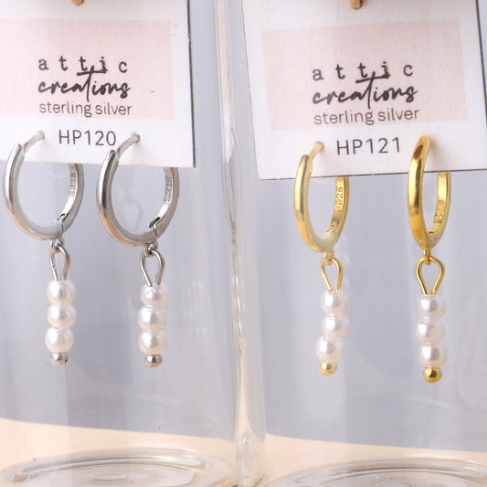 HP120/121 Hanging Three Pearl Hoop Silver and Gold