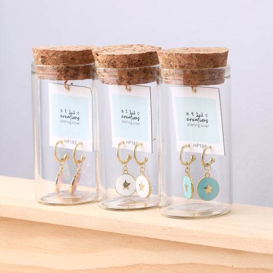 HP182/183/184 Enamel Star Hoop Studs Gold