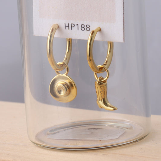 HP188 Cowboy Hat and Boot Hoop Gold