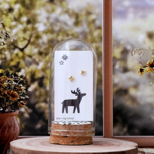 TT70045 Little gold north star earrings with DEER graphic