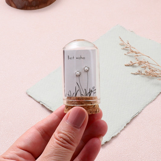 TT51033   Best wishes PEARL and FLOWER earrings SILVER