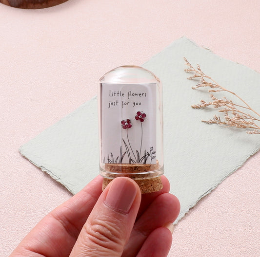 TT51105 LITTLE FLOWER JUST FOR YOU Pink gem flower earrings/SILVER