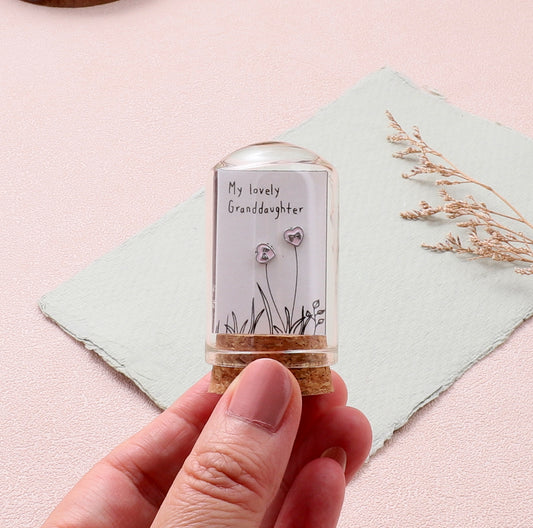 TT51122 MY LOVELY GRANDAUGHTER pink heart bow earrings