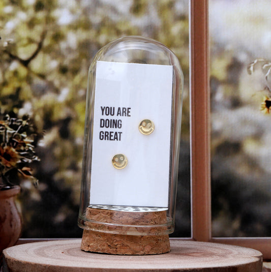 TT70038 "YOU ARE DOING GREAT" gold smiley face earrings