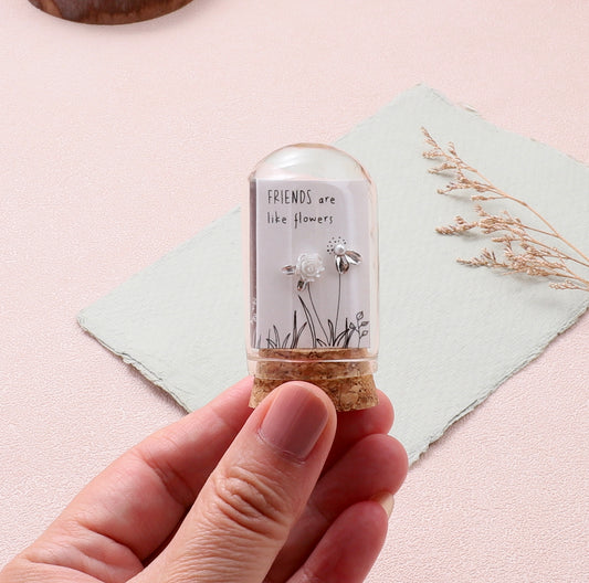 TT51157 FRIENDS ARE LIKE FLOWERS Asymmetrical MOP Rose And Bud Earrings