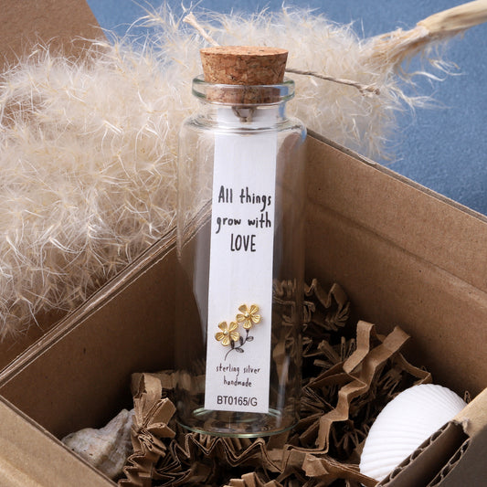 BT165 Message Bottle flower earrings ALL THINGS GROW WITH LOVE