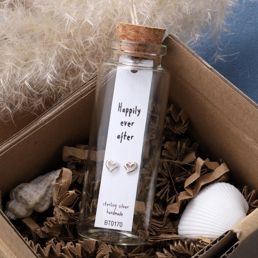 BT170 Message Bottle little heart earrings HAPPILY EVER AFTER