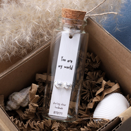 BT171 Message Bottle heart obit earrings YOU ARE MY WORLD