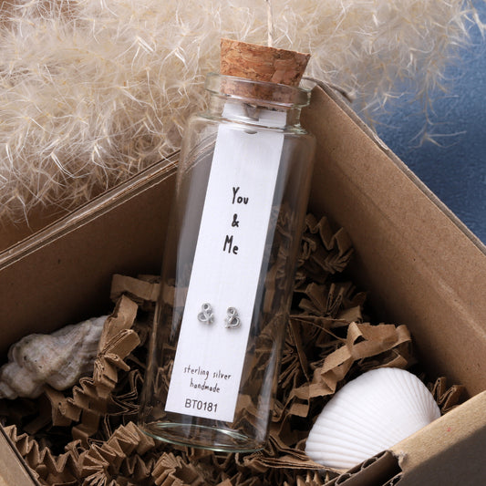 BT181 Message Bottle & earrings YOU & ME ampersand