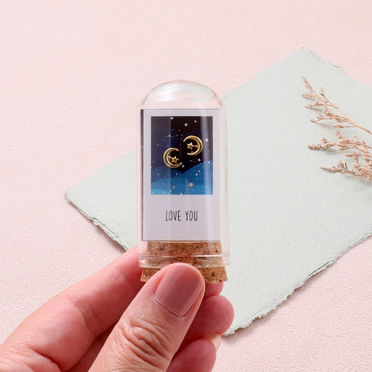 TT60056 'Love You' Crescent moon and star earrings in a bottle