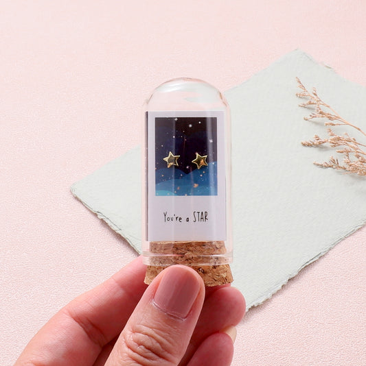 TT60050 You are a star..mini star earrings in a bottle Gold