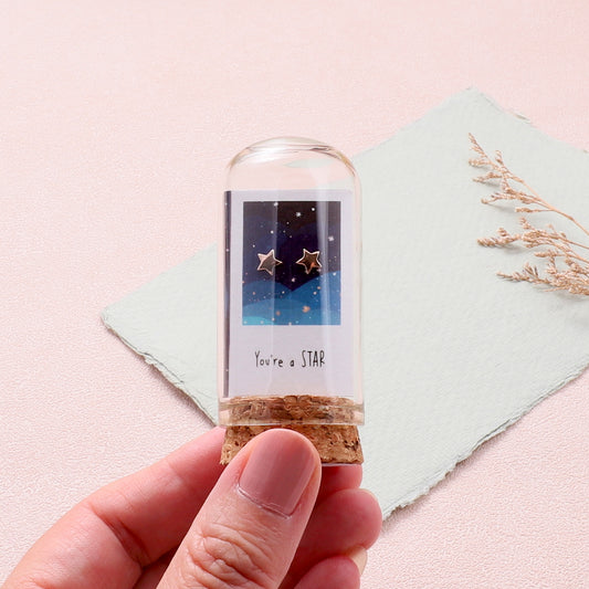 TT60049 You are a star..mini star earrings in a bottle Rose gold