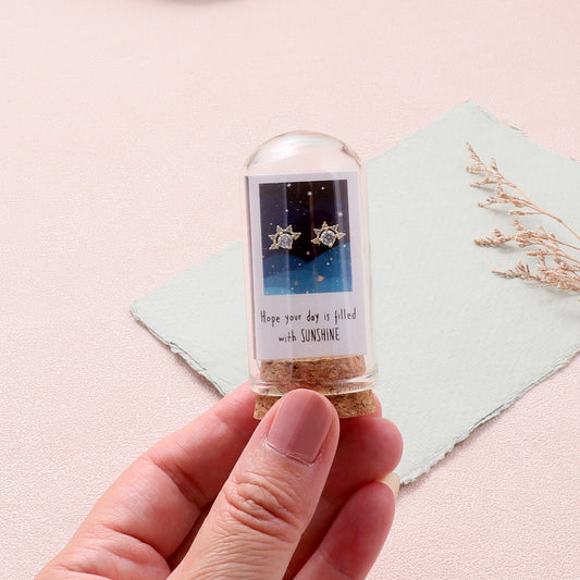 TT60055 'Filled with Sunshine' crystal starburst earrings in a bottle