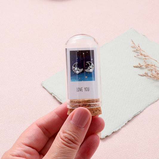 TT60058 'Love You' moon with opal and pearl earrings in a bottle