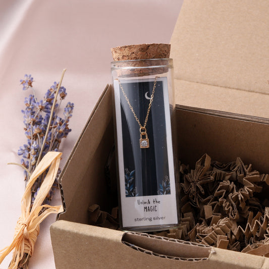ST4015 UNLOCK THE MAGIC Small Crystal Padlock Necklace Gold