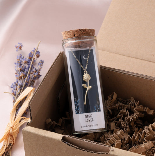 ST4014 MAGIC FLOWER Long Stem Daisy Necklace Gold