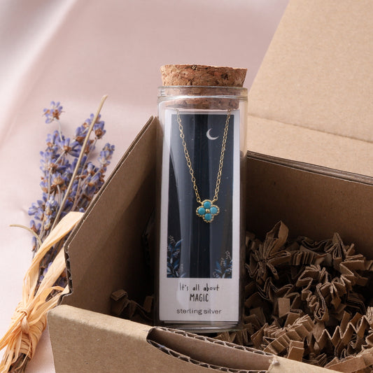 ST4004 ITS ALL ABOUT MAGIC Turquoise Four Petal Clover Necklace GOLD