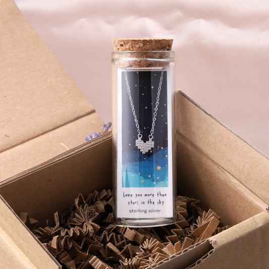 ST3006/S  LOVE YOU MORE THAN Crystal Heart Necklace SILVER