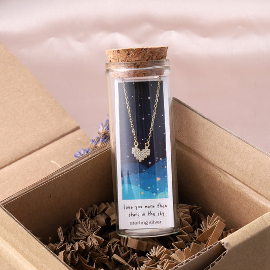 ST3006/G LOVE YOU MORE THAN Crystal Heart Necklace GOLD
