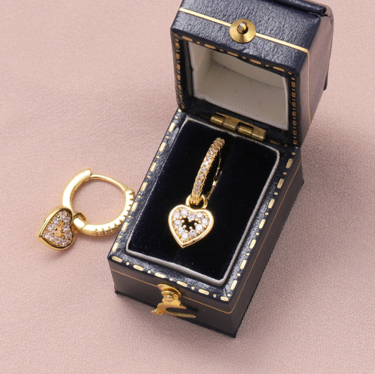 MEH003 Crystal adorned heart pendant earrings