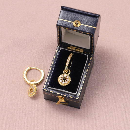 MEH004 Crystal adorned circle pendant earrings