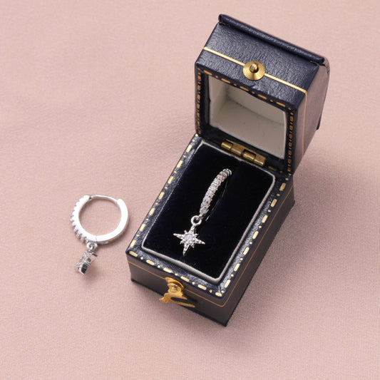MEH006 North star clear gem ear hoops/ silver