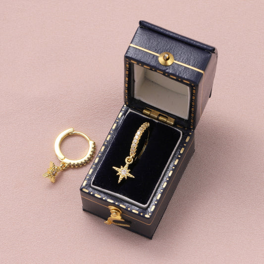 MEH007 Gold Clear North star hanging ear hoops