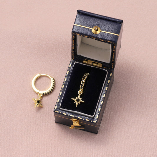 MEH011 Gold Black North Star hanging hoops