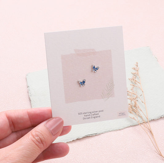 ME265 Butterfly earring blue and white enamel